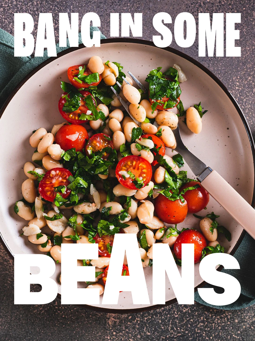 Official Bang in Some Beans campaign photograph of a colourful bean salad